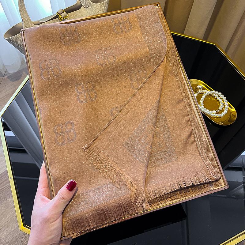 High Fashion Spring And Summer Long Silk Scarf Silk Shawl Scarf Fashion Versatile Tencel Cotton Letter Scarf