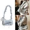 GOLWIS Ribbon Gathered Shoulder Bag with Small Handles, PU Leather, and Scrunchy Design. 2-Way Mini Shoulder Bag, Crossbody, or Handheld. Korean