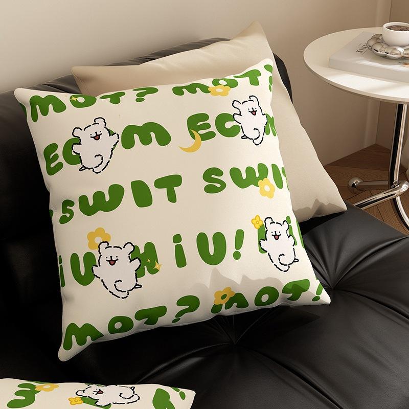 

Line Puppy Pillow Sofa Living Room Bedroom Bedside Backrest Square Pillow Removable Pillow Cover Versatile linen-45x45cm double-sided [without pillow core]