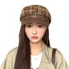 Wool Plaid Octagonal Hat for Women in Autumn and Winter PU Leather Versatile Retro Beret Temperament Fashionable Literary Painter Hat