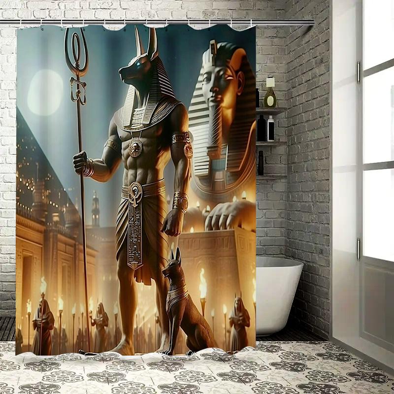 Altes Ägypten Duschvorhang: Anubis Statue Druck Wasserdichter Badvorleger Dekorationen Für Badezimmerzubehör Haushaltswaren