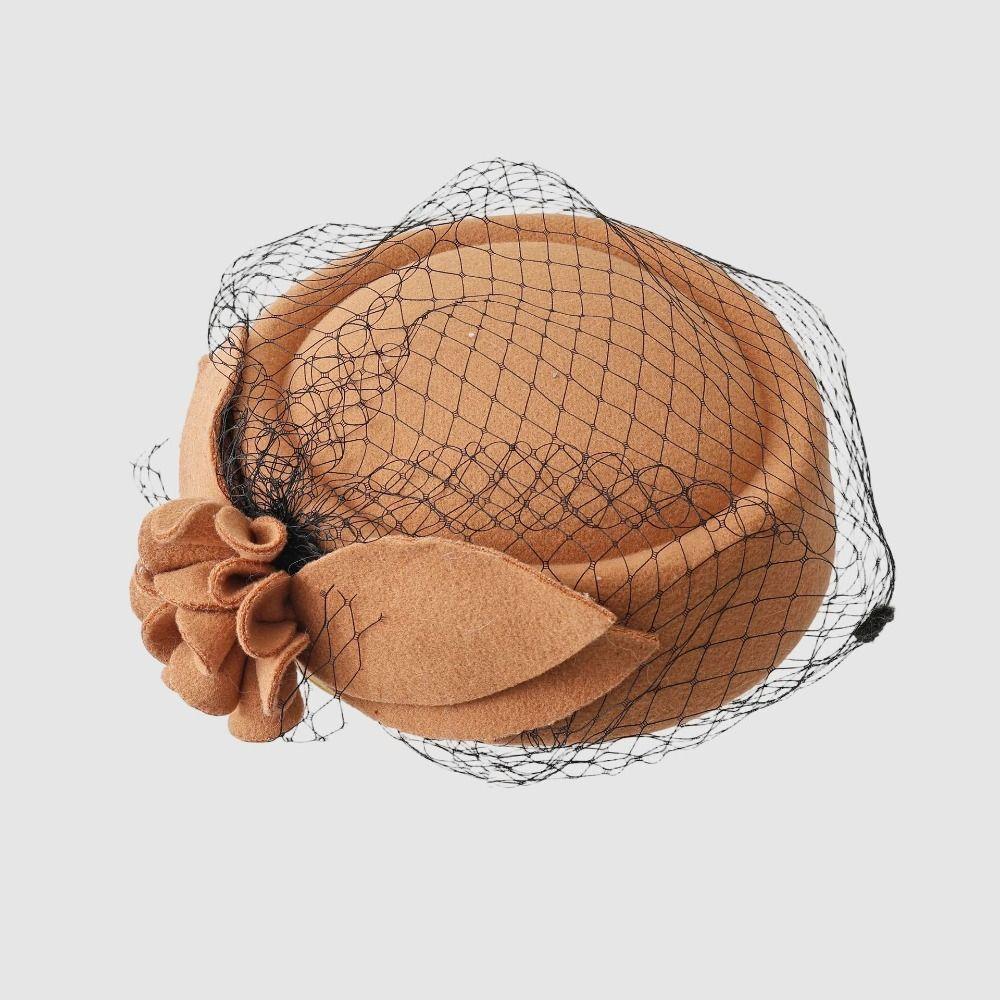 Flower Mesh Topper Hat Solid Color Woolen Beret Woolen Top Hat Formal Hat Performances