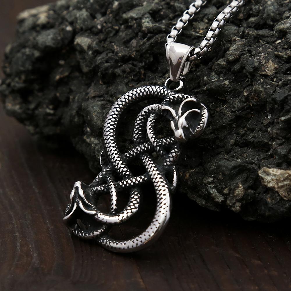 Vintage Norse Loki Double Dragon Gothic Ouroboros Pendant Necklace Stainless Steel Viking Amulet Male Jewlery Gifts Accessories
