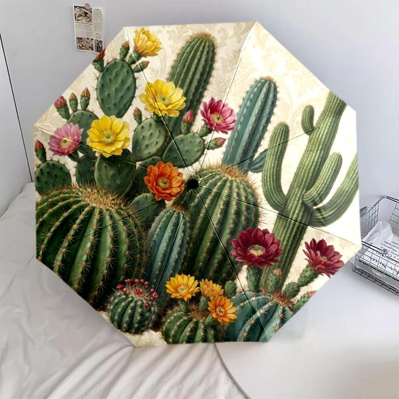 

1 PC Cactus Automatic Folding Umbrella - Cartoon Pattern, Portable & Foldable Design with 12 Ribs, Christmas Birthday Gifts