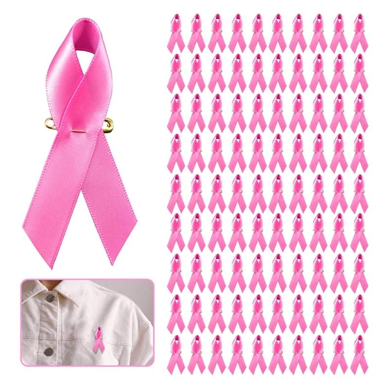 100pcs Awareness Enamel Lapel Pin Ribbon Brooch Breast Cancers Health Care Public Welfare Badges Jewelry Accessories
