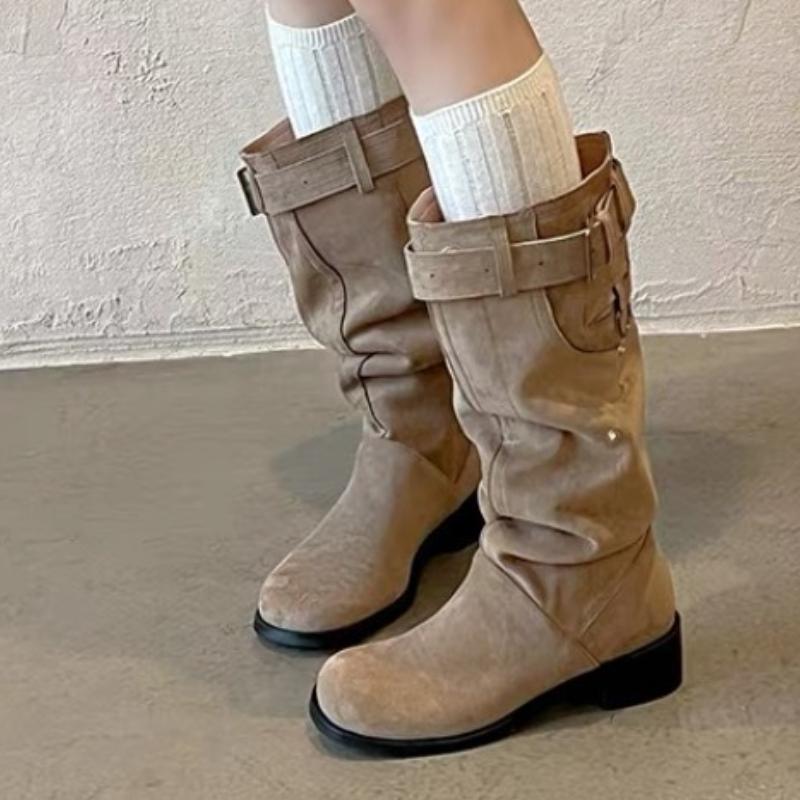 Fashion Women Boots Designer 2025 New Winter Shoes Mid Calf Boots Pleated Elegant Fashion Party Brand Woman Chelsea Goth Botas Mujer