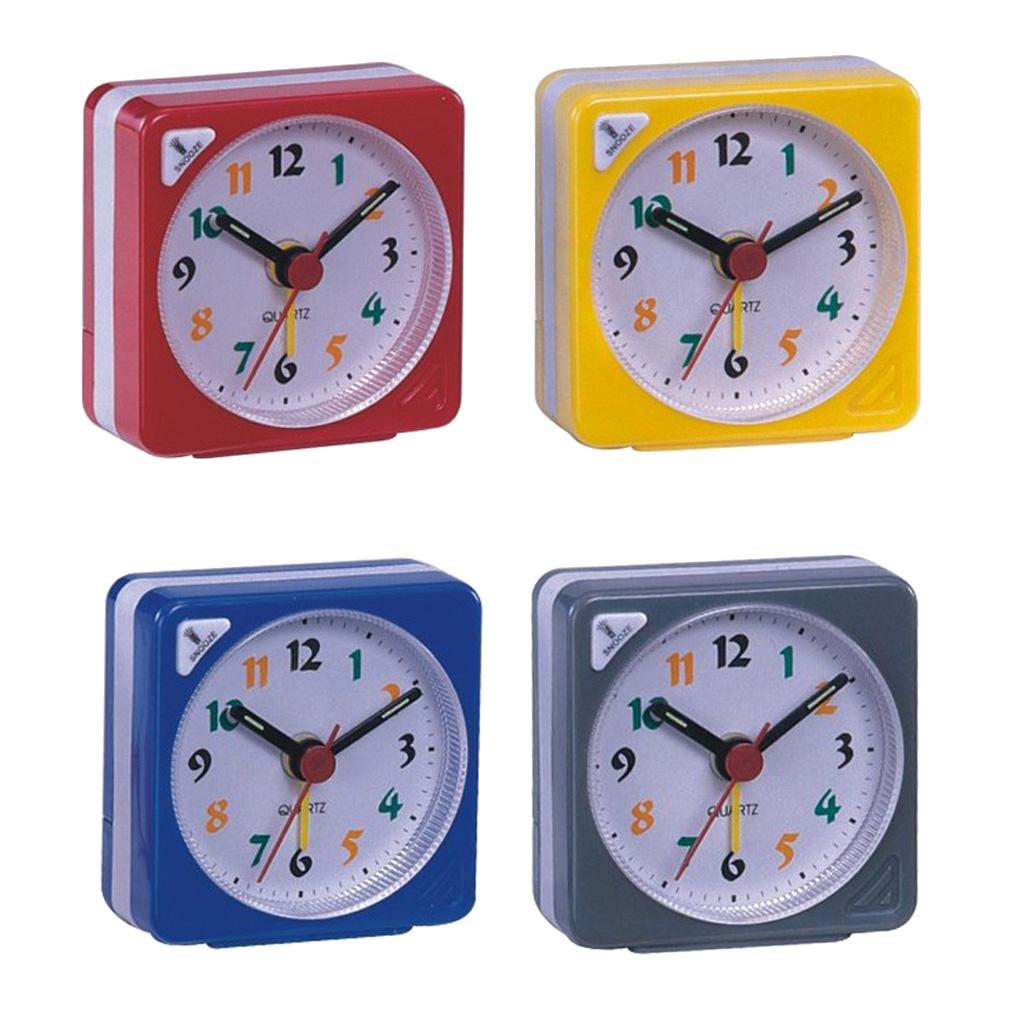 Classic Mini Battery Alarm Clock Small Sauqre Travel Clock with Light and Snooze Function for Home Bedroom