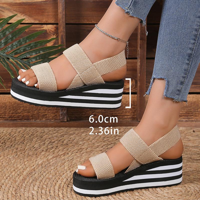 Women's Striped Platform Wedge Sandals Fashion Thick Sole Non Slip Beach Sandalias Mujer 2025 Summer Lightweight Casual Sandals