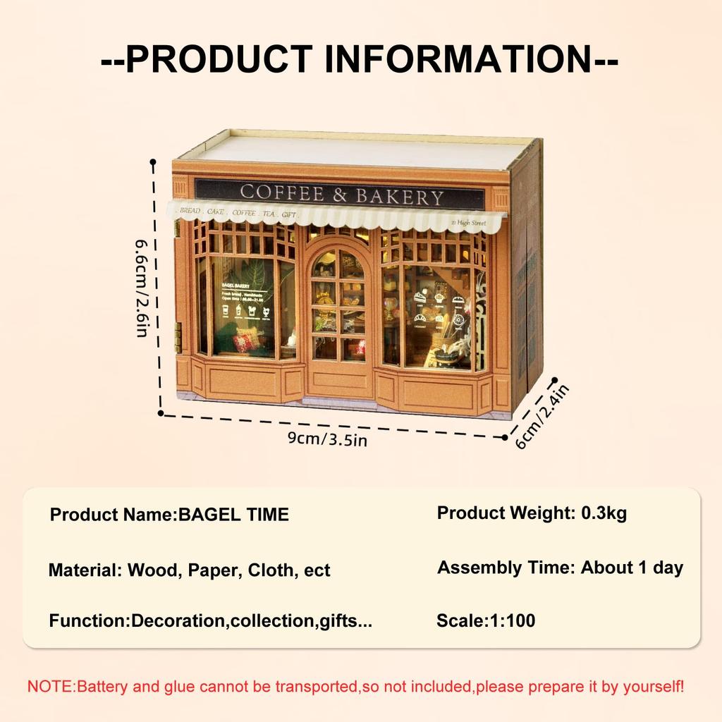 CUTEROOM Păpușă pentru Copii Kit Miniatură din Lemn Cafenea & Patiserie (Jucărie DIY Făcută Manual Pâine Prăjitură Cafea Ceai Decorațiuni Incluse) Cadou minunat (MINI111)