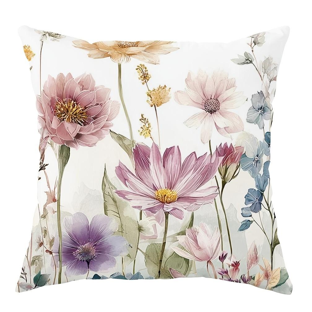 Floral Spring Summer Garden Throw Pillow Covers Pink Purple Green One Sided Decorative Pillowcase Living Room Bedroom Sofa Decor