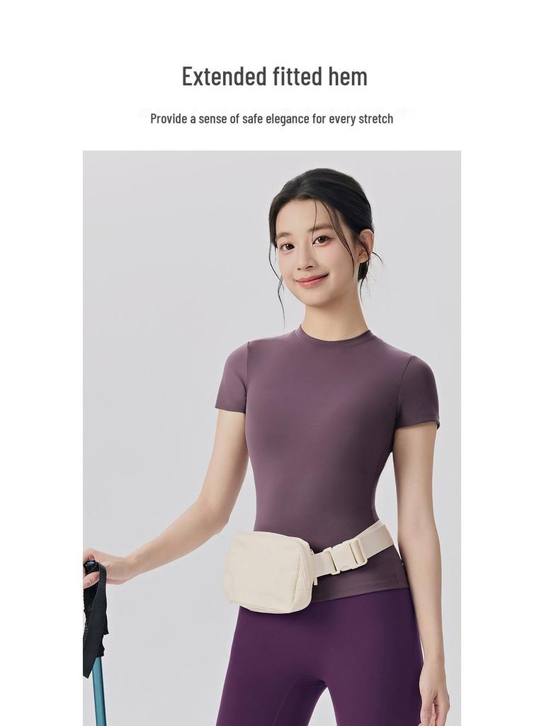 Women's Spring-Summer Slim Fit Yoga T-Shirt: Short Sleeve, Nude Feel, Outdoor Pilates & Running