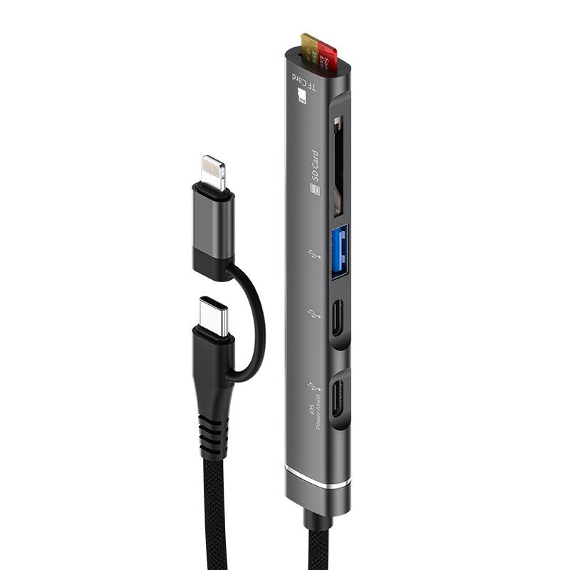 Multifunctional 5-Port Hub with TF/SD Card Reader & USB/Type-C for Apple & Android Devices