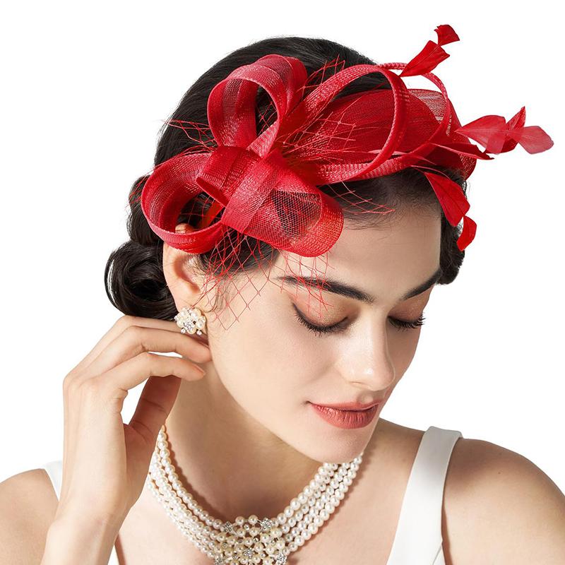 Bride Headband Feather Fascinator Headband Retro Large Floral Hair Clip Cocktail Wedding Party Bridal Hat Decor Ladies Headwear