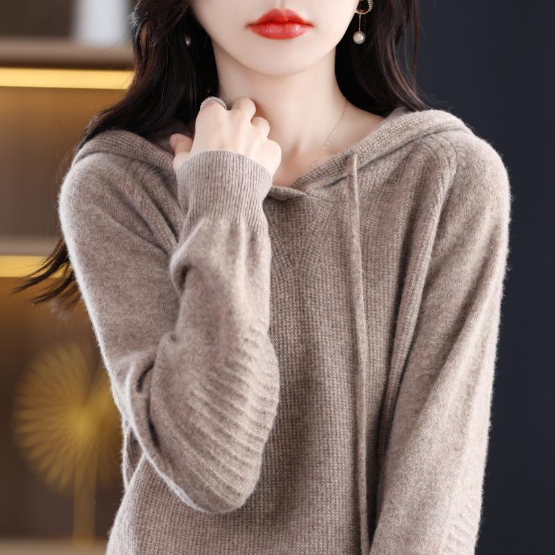 

Женский осенний пуловер с капюшоном 2025: Свитер с длинным рукавом крупной вязки XXL