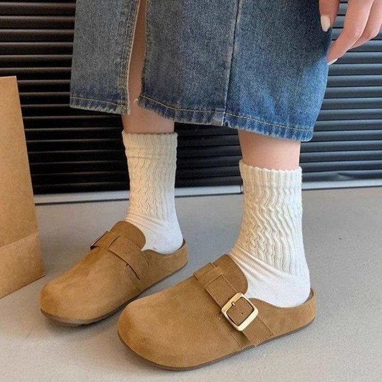 Boken Shoes Soft Sole Spring and Summer New Models Wear Half Bag Head Slippers Lightweight French Platform Boken Shoes