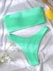 Solid Color Crinkle Bandeau High Waist Bikini Set
