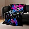 A Vibrant Futuristic Character Wielding a Large Weapon, with Graffiti Art. for All Seasons Blanket Lunch Break Throw Gift