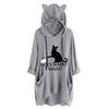 Women Casual Print Cat Ear Hooded Long Sleeves Pocket Irregular Top Blouse Shirt