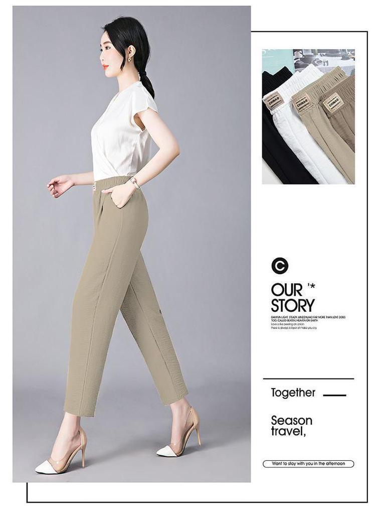 Sommerliche elastische Hosen mit hohem Bund für Frauen mittleren Alters und ältere Frauen - Gerades Bein, Casual, Lockere Passform, Übergröße