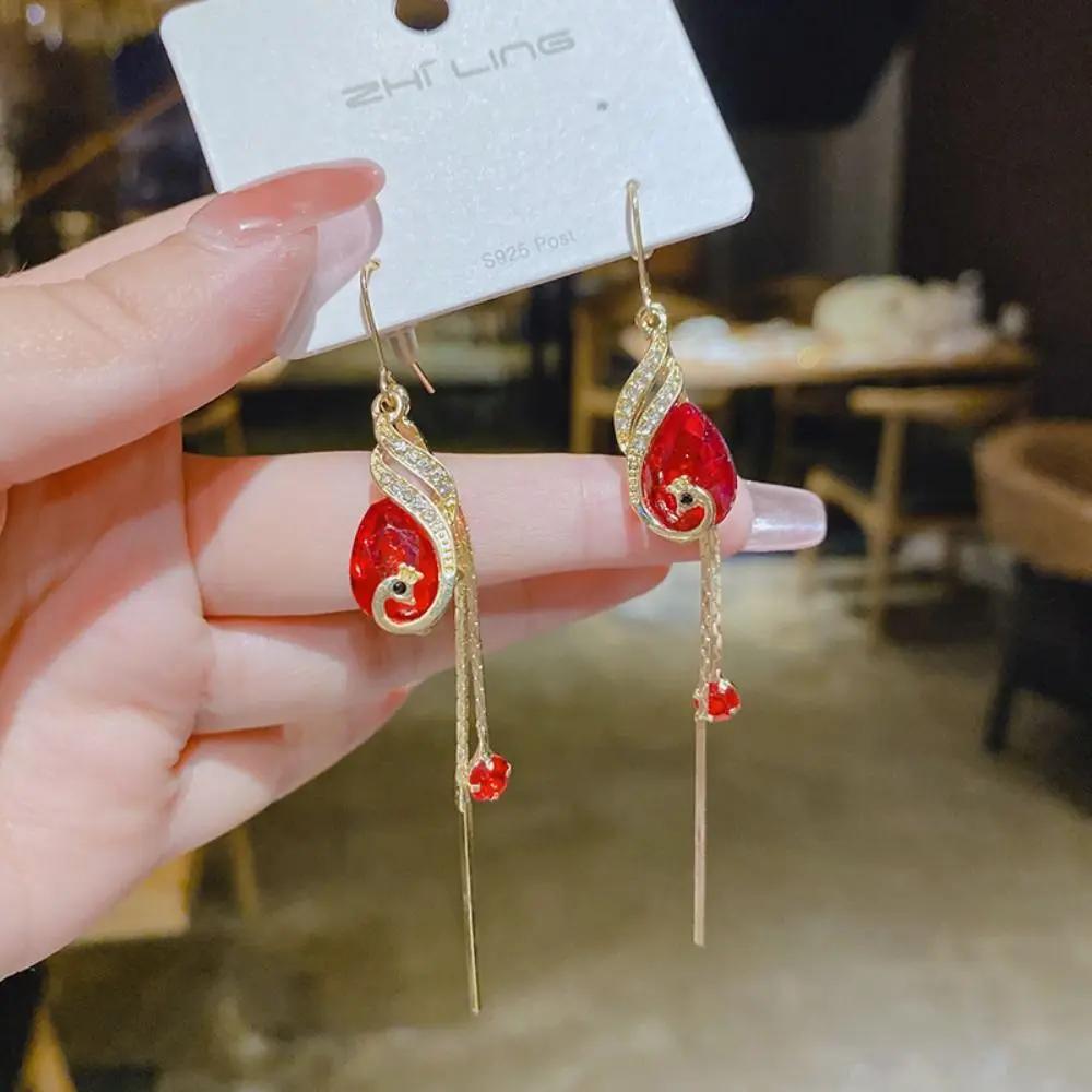 Alloy Phoenix Crystal Tassel Earrings Onyxtone Ear Accessories Slimming Ear Cuff Ear Acupressure Piercing красный