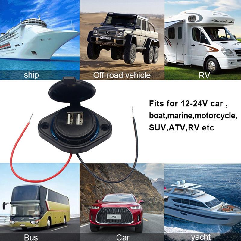 3.1A Dual Usb Charger Socket Car Charger Dual Waterproof Adapter Power Socket