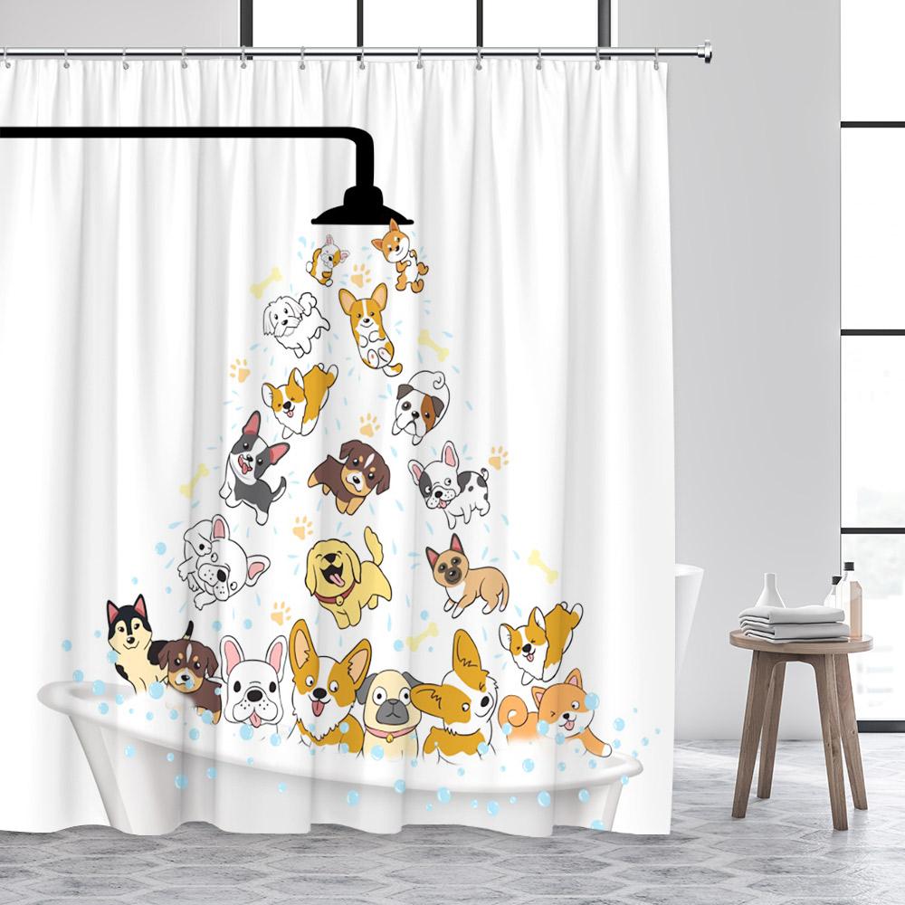 Cartoon Animals Kids Shower Curtains Cute Dogs Pet Ocean Fish Sea Turtle Whale Octopus Child Bathroom Curtain Decor With Hooks