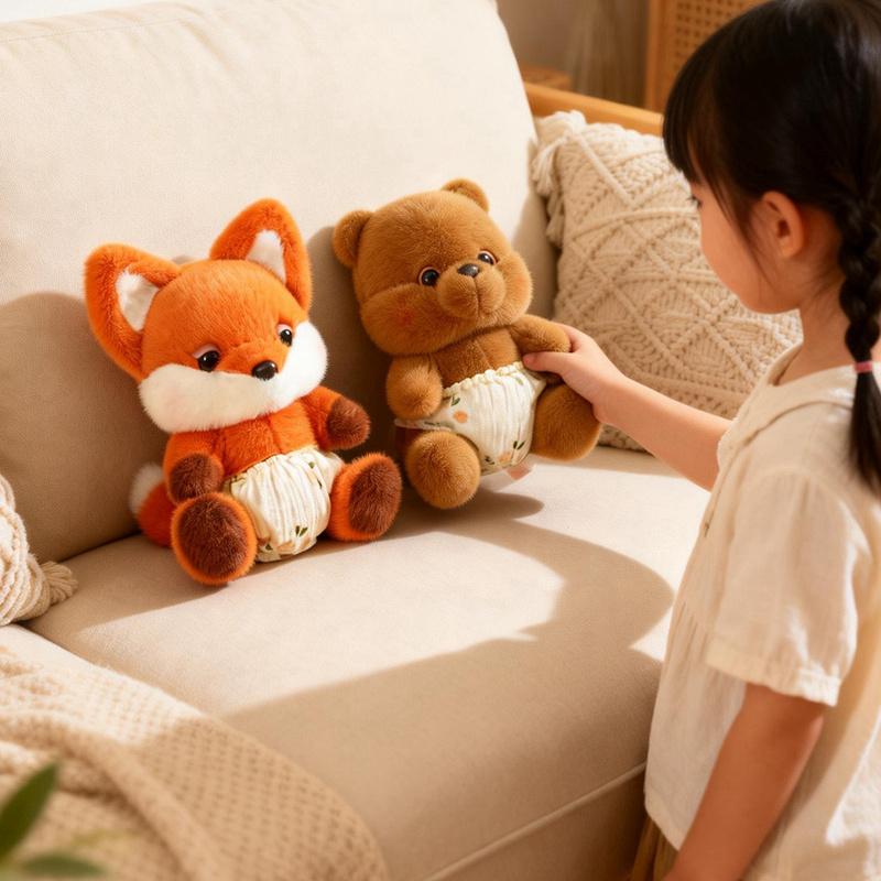 1422Cm Kawaii Paper Diaper Plush Animal Toy Stuffed Sitting Fox Cat Bear Bunny Elephant Doll Appeasing Companion Gift
