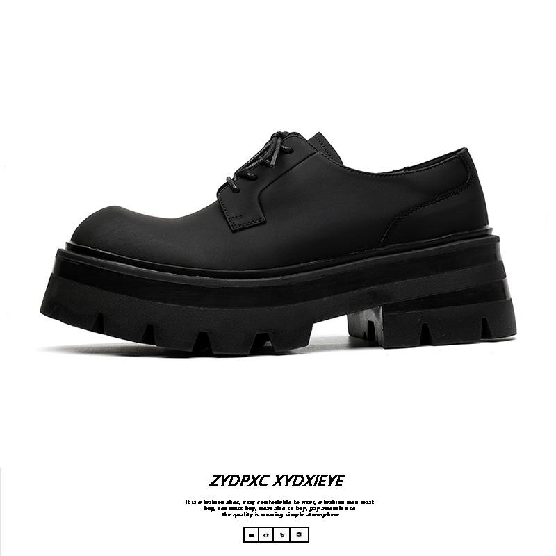 Commuter Derby shoes big head leather shoes men's heightened platform British style round head black high sense 8234-E