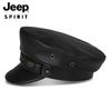 Jeep Unisex Cowhide Leather Cap Captain's Cap Flat Top Military Golf Cap Baseball Trucker Hat, Best Gift 96CA0671 ALM1