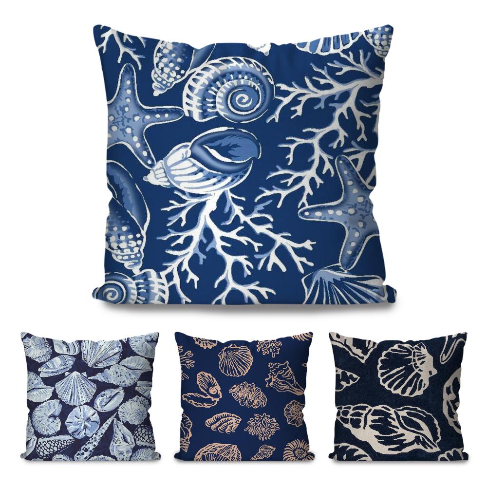 1pc Marine Organism Shells Pillow Case Square Pillow Bedroom Sofa Leisure Comfort Cushion Car Living Room Home Decoration 40X40