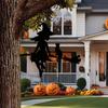 Metal Witch And Cat Silhouette Stake Halloween Insert On The Branch Yard Art Decor Black Tree Stump Sign for Outdoor Patio Lawn Courtyard Garden Decor