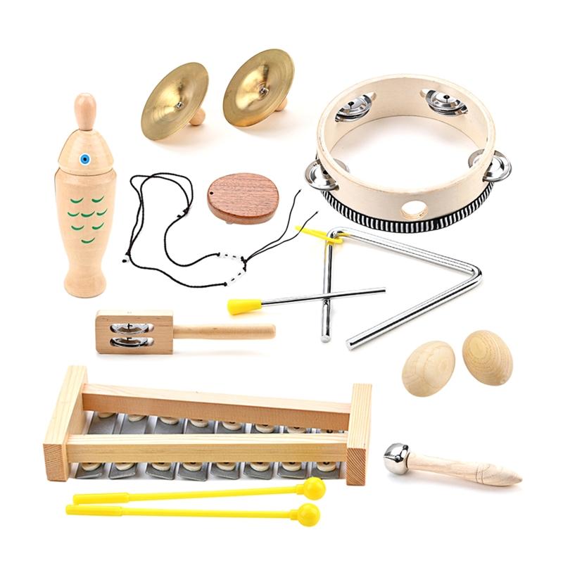 9 Pcs Children Percussion Musical Toy Orff Percussion Natural Wooden Percussion Instruments Musical Toy for Boys Girls