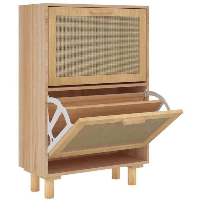 VidaXL Armoire à chaussures Marron 52x25x80 cm Bois d'ingénierie/rotin 345647