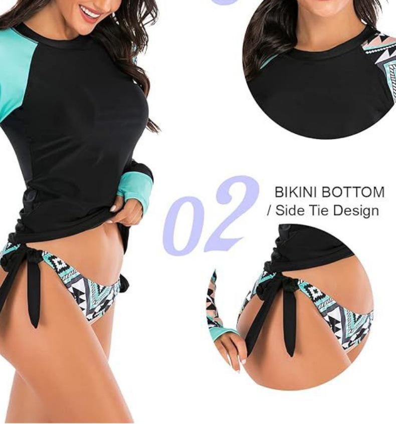 European & American Long Sleeve Women's Sun Protection Surfing Swimsuit - Flat Leg, Conservative Dive Suit