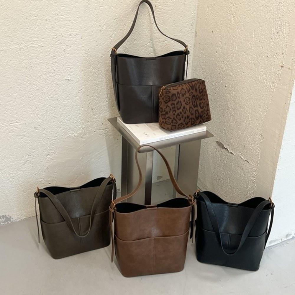 Women Large Capacity Vintage Soft PU Tote Bag with Hand Carry for Daily Commute