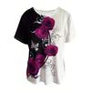 Retro Rose Print Round Neck Short Sleeved T-shirt for Women Breathable Polyester Stretch Comfortable for Everyday