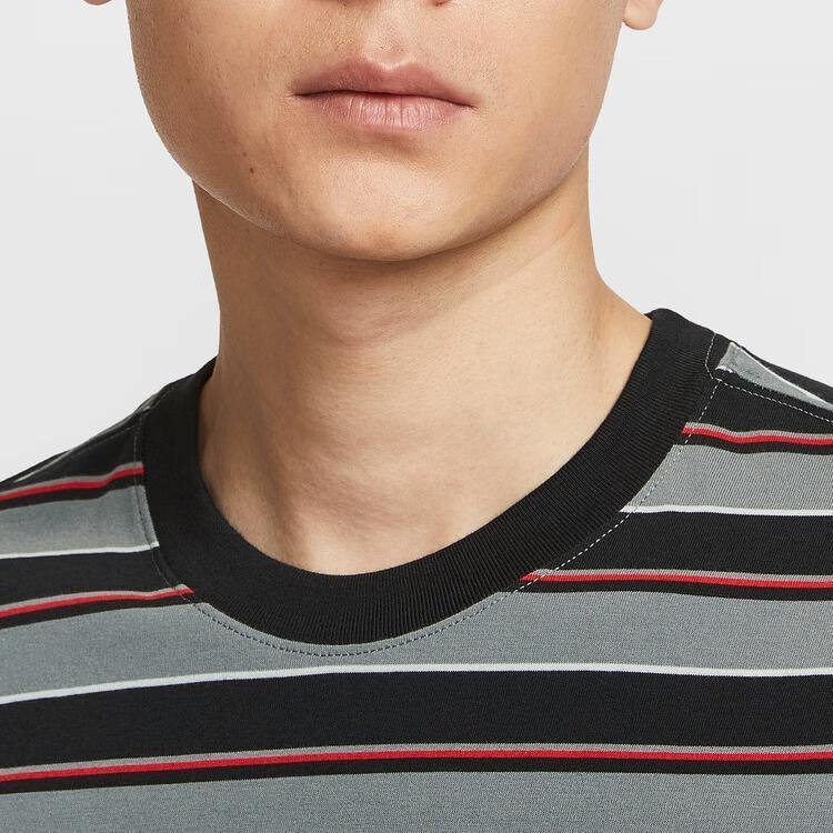 Nike Club T Shirts Men's Gray Black Stripes Crew Neck Moderate HJ0551-011