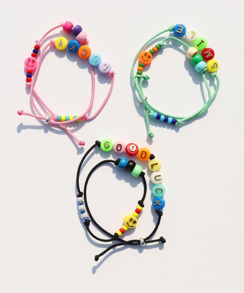 Bonbeau Happy Pop Initial Smile Knot Bracelet Smile Charm Initial Bead Double-Strand Knot Bracelet