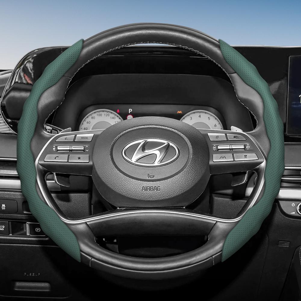 

Suitable for Hyundai Steering Wheel Cover with Wavy Sports Design, Breathable Leather, Segmented Anti-Slip, Sweat-Absorbing Protective Cover for I30