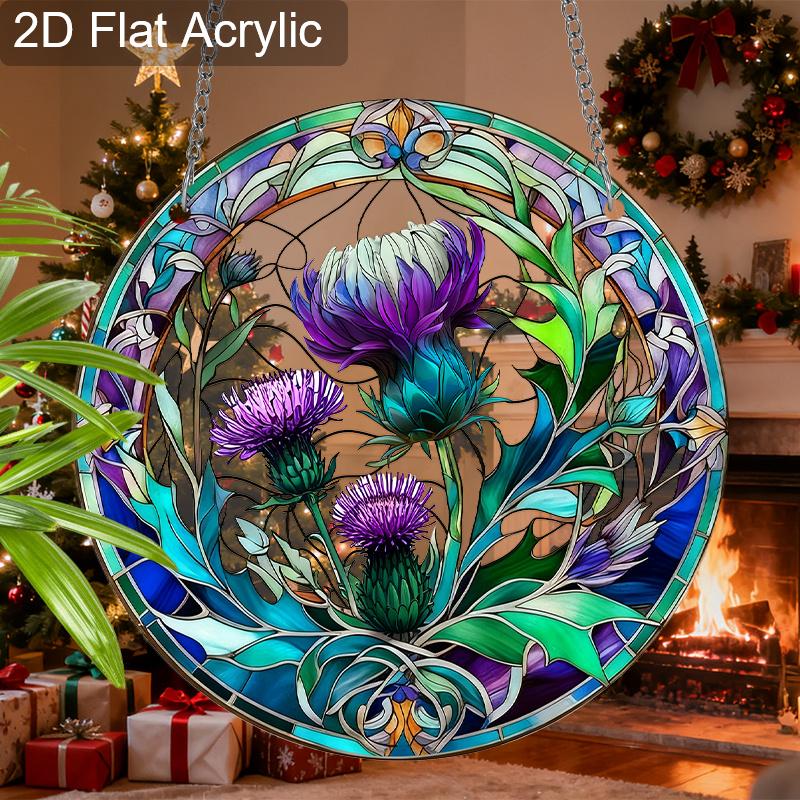 Acrylic Purple Thistle Flower Suncatcher Stained Glass Effect Window Hanging Ornament Flower Lover Gifts