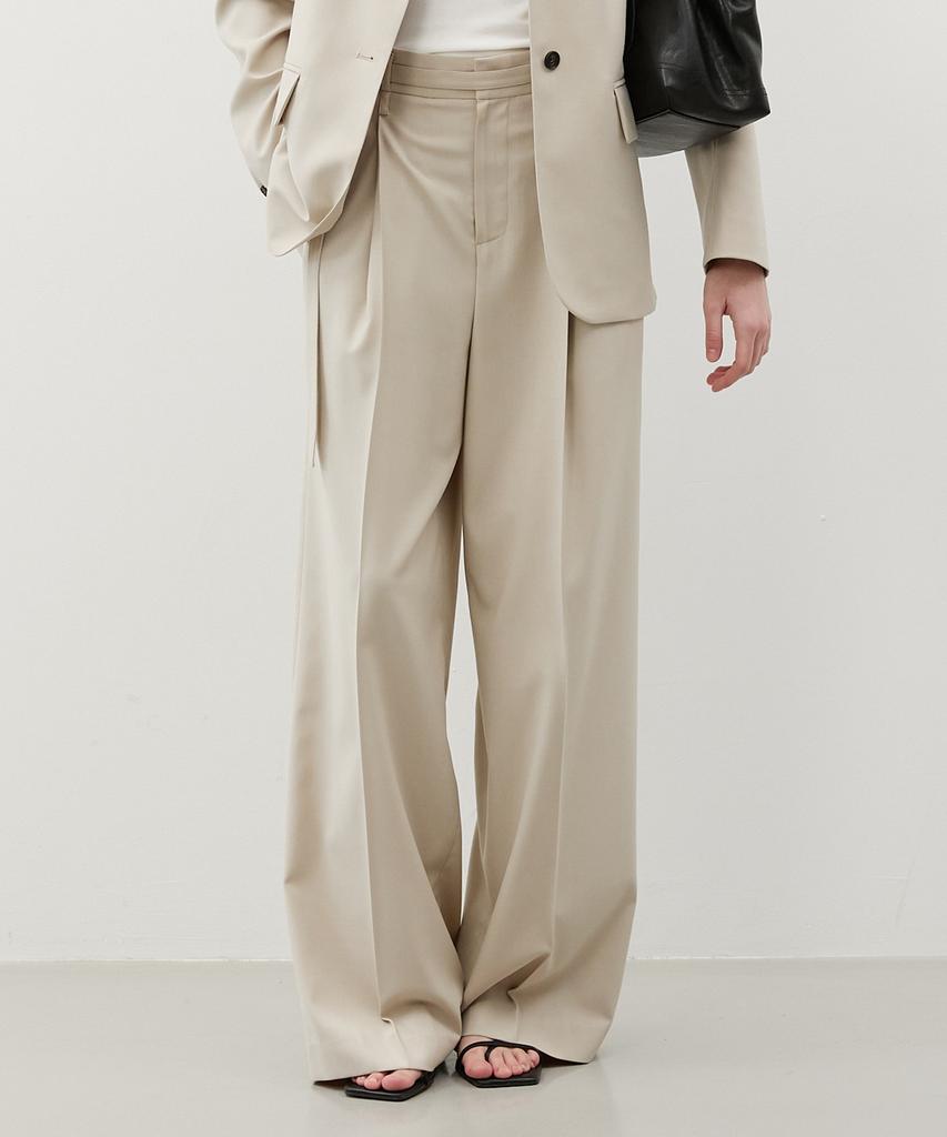 CITYBREEZE Strap Tuck Wide Slacks_Light Beige