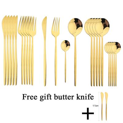 24Pcs Gold Dinnerware Set Stainless Steel Fork Spoon Knife Dinner Tableware  With Butter Knife Western Cutlery Set Kitchen Flatware Silverware