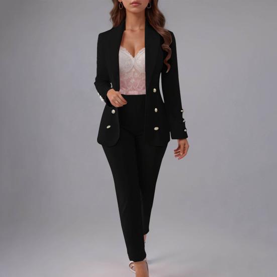 Dámský kalhotový kostým Set dvouřadé sako 2 kusy Businessový outfit Dámský kancelářský pracovní sako a kalhoty set