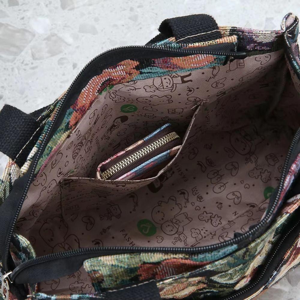 Borsa Tote da Donna con Stampa Floreale Casual Borsa Pranzo in Tela Spessa con Cerniera Grande Capacità Borsa a Mano Jacquard
