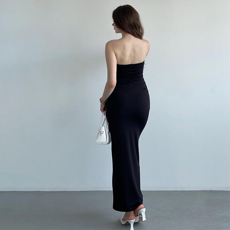 2025 Autumn Strapless Backless Solid Color Women's Dress