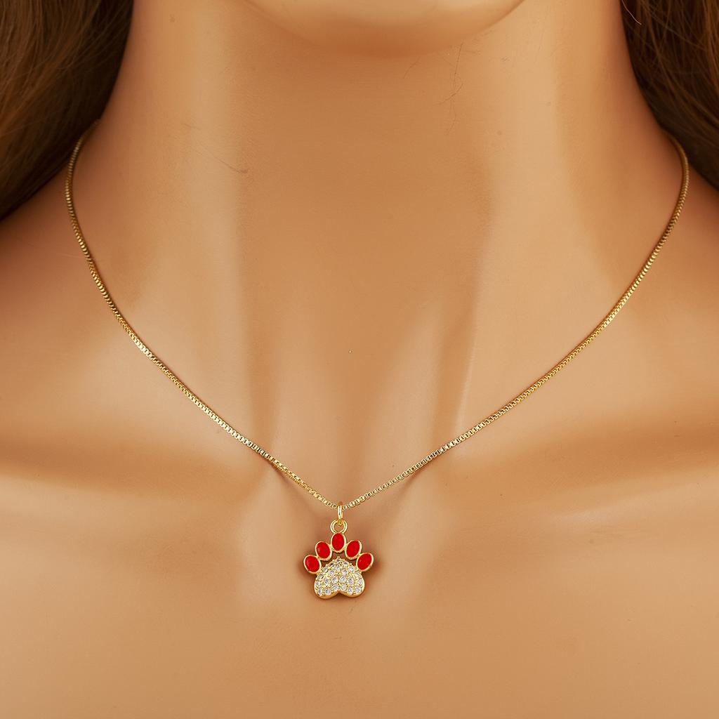 Nidin Fashion Cute Cat Paw Shape Charm Pendant Necklace For Women Female Love Heart Full Shine Zircon DIY Jewelry Accessories