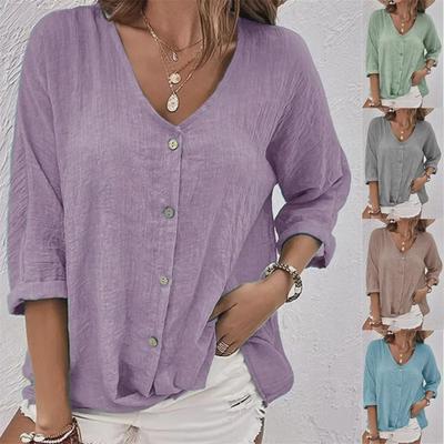 2023 Autumn & Winter Women's V-Neck Button Cotton-Linen Cardigan Shirt