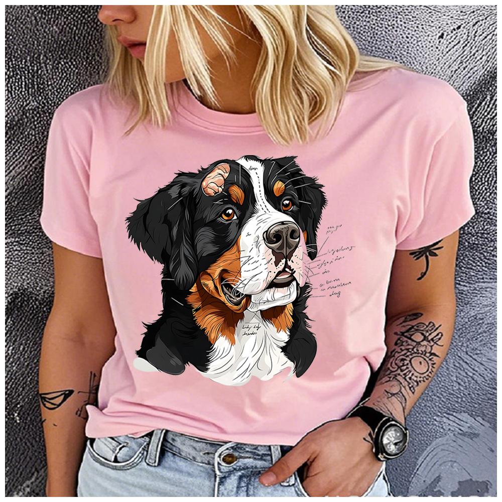 Men Nand Women's Polyester 100% 2D Dog Print T-shirt Loose Round Neck Casual Short Sleeve Fashion Top  Clothing Summer