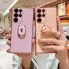 Suitable for Galaxy S23U mobile phone case electroplated bear Samsung S20FE Apple 17 bracket ring protective case