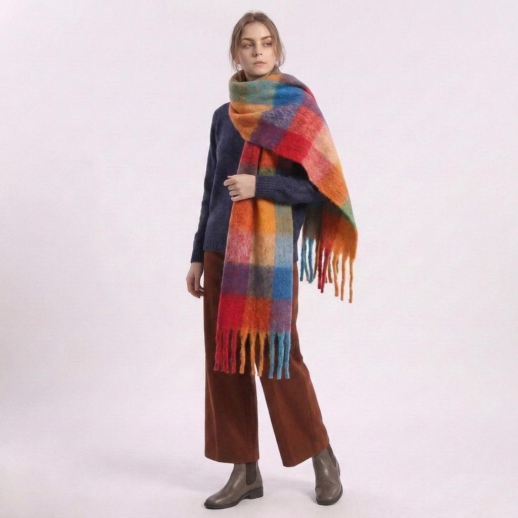 | Imitation mohair plaid scarf | Autumn and winter warm AC grid | Support LOGO customization